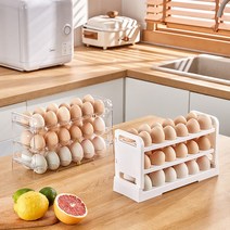 JENMV 냉장고 계란트레이 에그박스 3단 에그트레이 보관함 36구 계란보관함 냉장고선반 냉장고정리함 신선하게 깔끔하게 계란보관 플라스틱용기, 1개+1개, 화이트+투명색