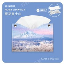 다양한 유화 티슈 냅킨 상자 홈 거실 자동차 사무실 인테리어 가죽, 벚꽃 후지산-가죽 종이 상자 + 스프링 홀더