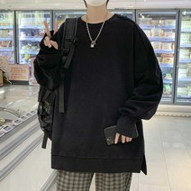 베이직 핑거홀 박스티 맨투맨 오버핏 봄긴팔티 남자 고등 코디 10대20대 새학기룩 티셔츠