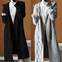 로로비 여성 후드 롱 가디건 여자 가을 겨울 루즈핏 두꺼운 뜨개질 검정 그레이