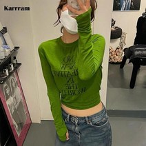 서울빈티지샵 일본패션 Karrram jetnie Same Tops 패션 레터 프린트 티셔츠 빈티지 스트리트웨어 시크 하라주쿠 탑스 오넥 긴팔