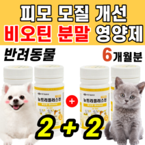 강아지 고양이 털빠짐 감소 영양제 분말 영양 밸런스 균형 눈부신 피모 모질 윤택 피부염 예방 레시틴 비오틴 비타민H 길냥이 멍냥이 파우더 프로 프리 바이오틱스 미네랄 몰티즈 푸들, (2+2)통