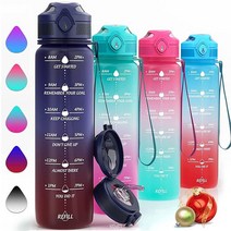 MIKAMEE 946.4ml(32온스) 물병 시간 마커 빨대 포함 음료 동기 부여 누출 방지 트라이탄 BPA 프리 피트니스 야외 스포츠 사무실용 스트랩이 블루 레드, 32OZ_Blue-Red, Blue-Red