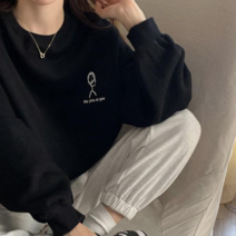 데이홀릭 여성용 기모 도톰 봄 가을 겨울 박시 낙서꼬마들 레이어드 오버핏 기모 맨투맨