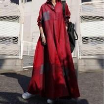 빅사이즈 드레스 가을 플러스 사이즈 캐주얼 패션 숙녀 코튼 린넨 옷깃 빈티지 인쇄 느슨한 긴 소매 풀오버