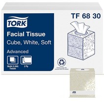 Tork 고급 페이셜 티슈 플랫 박스 화이트 소프트 2겹 30 x 100 TF6810 USA 미국, Cube Box