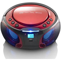 Lenco SCD-550 어린이용 CD 플레이어 - CD 라디오 - 스테레오 - 붐박스 - MP3 및 USB 플레이어 - Bluetooth - 2 x 2W RMS 전원 - 파티 조명 - 빨간색-25121, 푸른, 노래방과 함께, CD 캐비닛과 번들