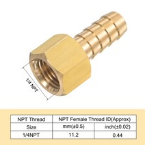 Uxcell 황동 호스 피팅 1/4NPT 암나사 x 3/8 인치 OD 바브 육각 파이프 커넥터 (스테인레스 스틸 클램프 포, 한개옵션0