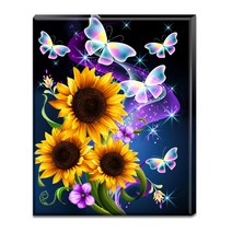FASEN diy보석십자수 캔버스 형액자 세트 40cm x 50cm, AYW-69해바라기 블루 나비요