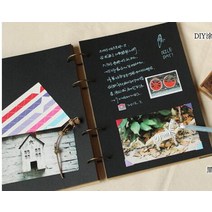 앨범추천 주수스티커 뮤지컬티켓북 일본식앨범 포토앨범제작 초음파앨범 사진앨범제작 레트로 크래프트 종이 앨범 여행 설명서 DIY 붙여 넣기 아기 웨딩 사진 빈 커버 루스 리프 일기, 검은 색