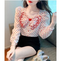 상의 여름 인플루언서 쉬폰 도트 리본 블라우스 봄 여성 루즈핏 날씬해 보이는 셔츠