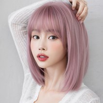 하이유니 체리블로썸핑크 중단발 헤어 단발 통가발 가발 36cm + 가발망 + 거치대 세트, 핑크블로썸 / 36cm