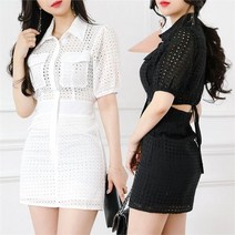 더클로 여자 카라 투피스 포켓 펀칭 밴딩 슬림핏 미니원피스 OPS2461