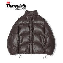 PARTIMENTO [비건 레더] 3M 신슐레이트 페더리스 푸퍼 숏패딩 다크 브라운 [Vegan Leather] 3M Thinsulate Fatherless Puffer Short