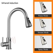 최신 블랙 센서 주방 수도꼭지 콜드 및 핫 풀 아웃 2 기능 데크 장착 탭 호스 배터리 구동, 05 Bruhsd B