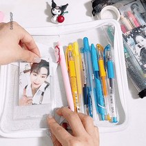 다니샵 PVC 투명 필통 펜 파우치 애정 포카 필통 대학생 고등학생 필통, 글리터블랙
