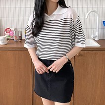 이지인이지 여성 루즈핏 스프라이트 티셔츠 카라넥 반팔 티셔츠 단가라