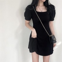 [발리걸] 데일리 스퀘어넥 퍼프소매 반팔 플레어 미니 원피스