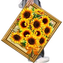 FASEN 사은품+액자 캔버스형보석십자수 DIY세트 라운드 비즈 40 X 50cm, FSE111.금빛해바라기8