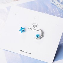 사파이어 귀걸이 블루 실버 데일리 스위트 비대칭 스타 문 925 스털링 지르코니아 크리스탈 여성 여성용 웨딩 파티 주얼리 선물