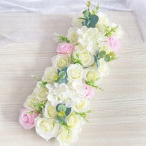 웨딩카 꾸미기 리본 프로포즈 자동차 장식 용품 웨딩 도로 인용 꽃 실크 장미 모란 수국 diy 아치형 문 꽃 행 창 t 스테이션 웨딩 50cm, 라이트 핑크 b