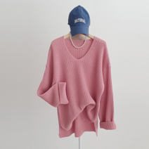 여성 여리 브이넥 슬릿 루즈핏 롱니트 국내제작