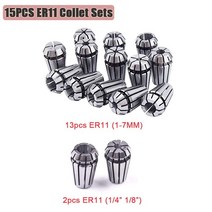 선반척 15pcs er11 정밀 스프링 콜릿 세트 er11 cnc 조각 밀링 도구 1mm 7mm 및 14inch 18inch 용 세트, 15개