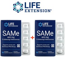 Life Extension 라이프익스텐션 SAMe 샘이 아데노실 메티오닌 만니톨 400mg 장용코팅 타블렛 60정 2팩 갱년기영양제