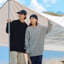 [jilu] 남성 여성 체크 무늬 무지 긴팔 니트