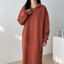 바이엘르 기모 맨투맨 주머니 카라 롱 원피스 빅사이즈