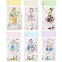Kawaii Cartoon Girls Anime 스티커 for Kid Girl iKammo 36 Sheets Cute Korean Diary Journal 편지지, 단일옵션