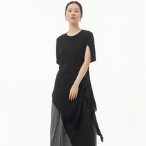 XITAO 언밸런스 단색 원피스 한국 개성 패션 루즈핏 O넥 반팔 원피스 WLD6994