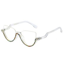 블루레이 플레이어 FGHGF Retro Semi-Rimless Cat Eye Women Glasses Frame Luxury Diamond Clear Anti Blu, 02 C2 Colorful