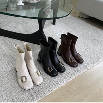 코지 여자 가을 스퀘어토 앞스트랩 포인트 키높이 앵클부츠