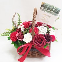영하우스 꽃바구니 생일 부모님 어버이날 카네이션 비누꽃 환갑 칠순용돈 스승의날꽃 선물, 럭셔리퀸샤넬꽃바구니-레드+감사픽+머니홀더
