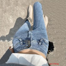 봄과 가을 스키니 스트레치 청바지 여성 밝은 색 높은 허리 스키니 슬림 피트 연필 바지