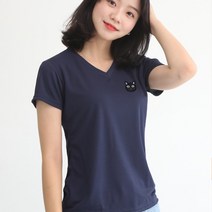 멋지군 코오롱 쿨론 기능성 브이넥 여성 고양이 자수 반팔 티셔츠