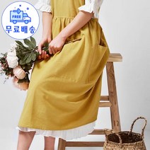 여성 주방앞치마 린넨 작업치마 가정용 빈티지 작업복, 블루