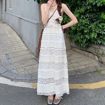 트루픽 레이스 슬립 민소매 롱 원피스 셔링 프릴 바캉스룩 여름휴가룩 해변룩 여름 시원한