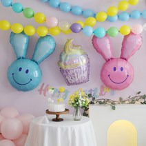 [핑크블루 토끼풍선 파스텔머핀풍선] 귀여운 토끼와 컵케이크 생일파티, 파스텔머핀풍선
