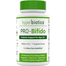 프로바이오틱스 Hyperbiotics Vegan Pro 비피도 정제 50세 이상 성인 여성 및 남성을 위한 소화기 건강 지원 영양 보충제 출시 시간 60 카운트