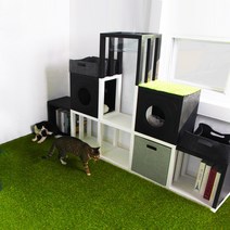 큐빅스 고양이 놀이터 가로 5단 청소 용이한 고양이집 책장 캣타워, 블랙, all화이트