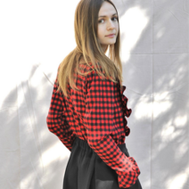 프릴 고방 체크 기모 블라우스 (기모 면 100%)