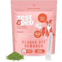 고양이영양제 Zest Pep Dental 개와 고양이용 구강 위생 파우더 - 고양이를 위한 신선한 호흡 및 치석 감소 개 치과 보조제 플라크 오프 고양이 100g 파우치