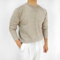 로니제이 남자 가을 겨울 부드러운 스판 무지 라운드 니트