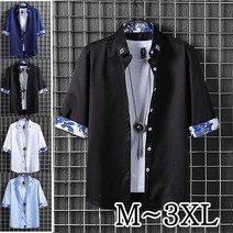 1/1+1남성 여름 반팔셔츠 7부 셔츠 남자 오버핏 셔츠 반팔티셔츠 린넨셔츠