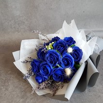 [시크블루 장미] 7-15송이 비누꽃다발 여자친구선물 로즈데이 성년의날 부부의날 결혼기념일 부모님선물 장미꽃다발, 15송이