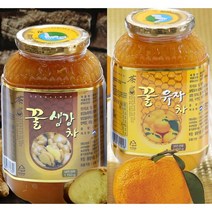 (1+1) 국내산 꿀생강차 1kg + 꿀유자차 1kg 2병 세트 사무실 가정용 회사 선물추천 꿀생강청 꿀유자청 2개 대용량 패키지