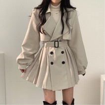 [예쁨시전] 트렌치 플리츠 자켓형 벨트 미니 원피스