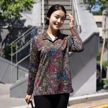 엄마옷 모슬린 벽화 긴팔 카라 티셔츠 TK208149마담 미시옷 50대 중년여성의류 60대 엄마옷 빅사이즈 할머니옷 여성옷